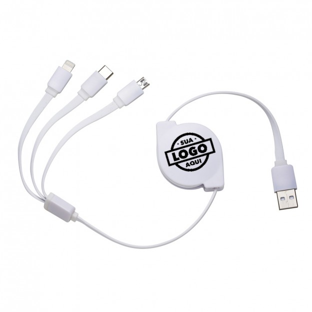 Cabo USB Retrátil 3 em 1 Personalizado